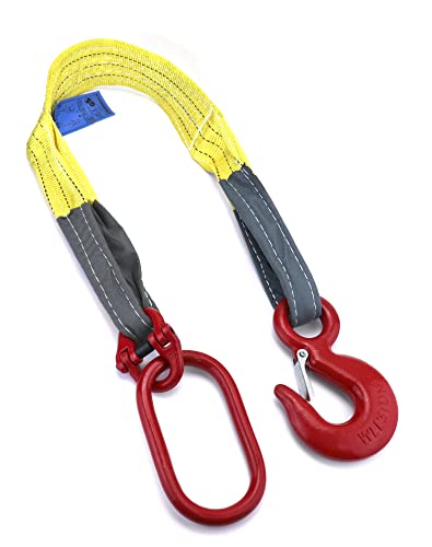 Qwork Lifting Slings Web Sling, 3.3 Ft Heavy Duty Single Leg Wire Rope, 6600Lbs Polyester Lifting Sling With G80 Steel Hook, 1 Pack #TOP14