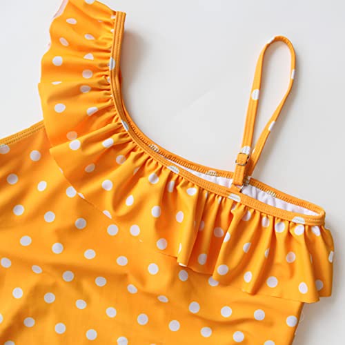 Image of Girls Lemon Double Ruffle One Shoulder Adjustable Swimwear Fashionable One Piece Bathing Suit(5y-16y)