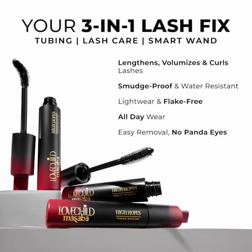 Image of LoveChild Masaba High-Hopes Tubing Mascara, Lengthens, Curls & Volumizes Lashes, Smudge-Proof & Water resistant, All Day Wear, Enriched with Pentapeptide & Pro-Vitamin B5, 6 g