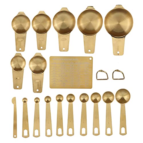Conjunto de copos de colher de café, aço inoxidável, ouro, conjunto de copos medidores, 18 peças, co
