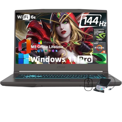 Image of MSI Thin A15 Gaming Laptop - AMD Ryzen 9 8945HS(8-core), GeForce RTX 4060, 15.6 inch 144Hz FHD IPS Display, Backlit Keyboard, Windows 11 Pro, Office Lifetime Pro, External DVD Drive(32 GB DDR5|1TB SSD)