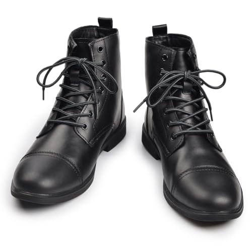 Harssidanzar Motorcycle Boots For Men,Dress Boots for Men Casual Boots Combat Ankle Dress Leather Boots KM302US
