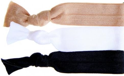 Twistband Solid Angela Hair Tie Set, Tan/ White/ Black - Pack of 3