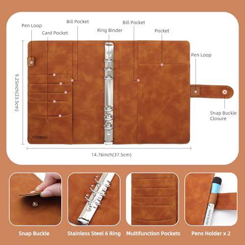 DONBAO 100 Envelopes Money Saving Challenge Binder, A5 Budget Binder with Envelopes and Challenge Tracker, Savings Challenges Planner Book to Save $500, $1000, $5050, $10000 (Brown)