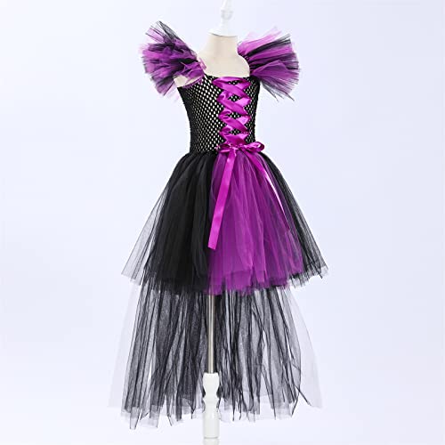 Elegante fantasia infantil para bebês meninas magnífica bruxa Halloween vestido preto arco-íris vest