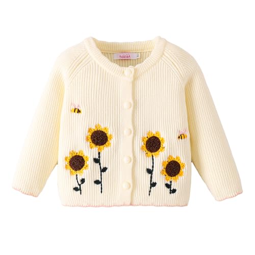Girls Full Sleeves Cream Sunflower Embroidered Sweater