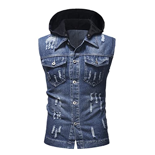 Veste en jean sans manches pour homme XL bleu foncé avec capuche amovible
