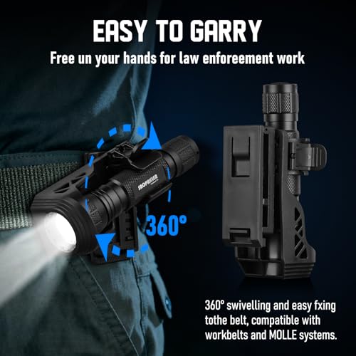 SAOPRKLER Tactical Flashlight Holster with Lever-Side Locking System and Adjustable Belt Width Accommodates Standard and Tactical Belts for Quick and Convenient Flashlight Access.