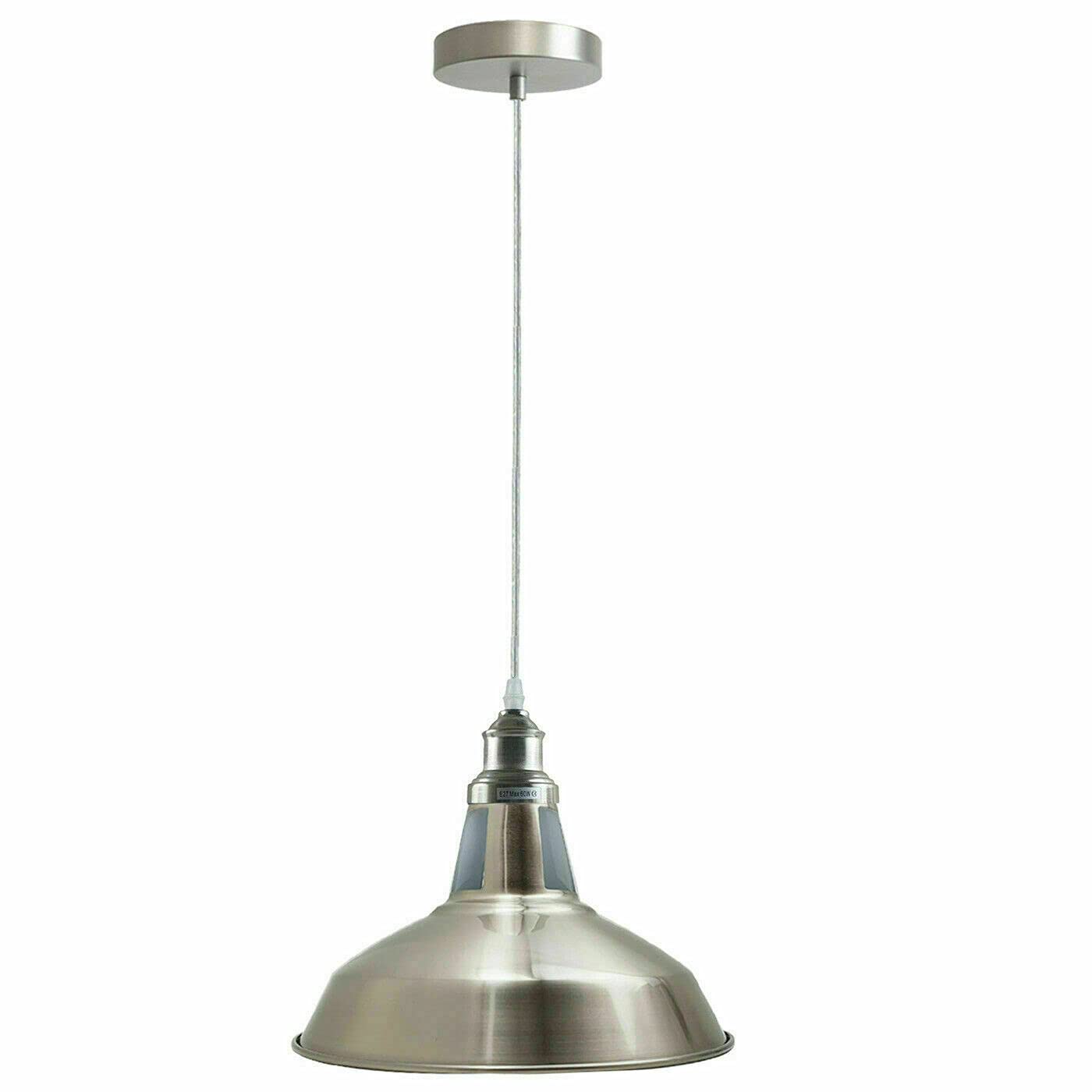 LEDSone Retro Industrial Loft Metal Ceiling Pendant Light Metal Barn Slotted Shape Shade Hanging Indoor Light Fitting with 95cm Adjustable Cable (Without Bulb, Satin Nickel)