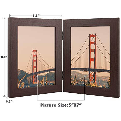 Frametory, 5X7 Double Picture Frame Hinged 2 Photos Frame Collage, Desk Picture Frame With Glass, Vertical (Brown, 1 Pack) #TOP5