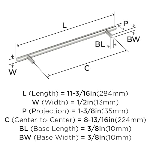 Image of Amerock 8-13 /16 inch Bar Pulls Stainless Steel Drawer Pull | 8-13 /16 inch (224mm) Center-to-Center Mounting Distance and 11-3 /16 inch Overall Length, Durable Stainless Steel Cabinet Hardware