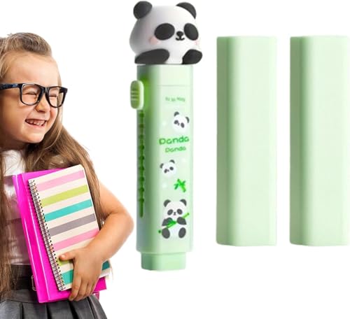 Image of Panda 3-Layer Big Capacity Pencil Case for Kids with Free Panda Push-Pull Eraser | School Bag Shape 6-Layer Storage Pencil Pouch | Cute Cartoon Stationery Organizer (Green Panda)