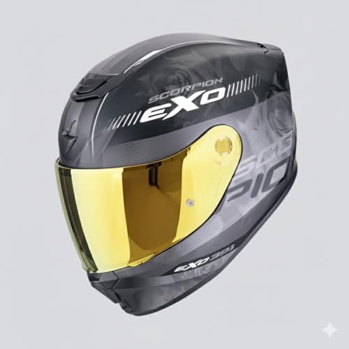 Scorpion Exo-391 AVA Negro Gris Mate | Casco de Moto Integral Unisex Hombre y Mujer Homologado ECE 22.06 (XS) + Visera Oro