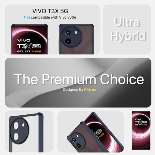 Image of Pikkme Vivo T3x 5G / Vivo Y200i 5G Back Cover | Crystal Clear Transparent Back | Ultra Hyrbid | Full Camera Protection | Raised Edge | Bumper Back Case (Blue)