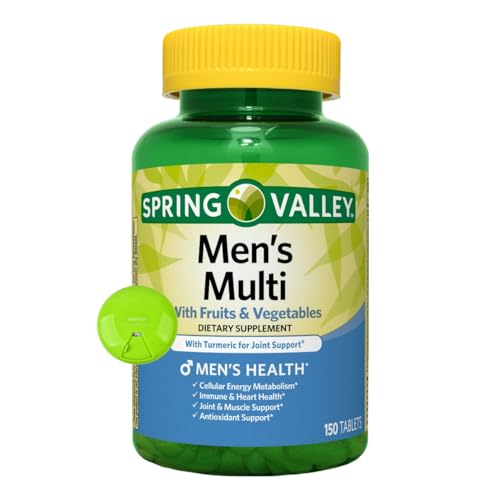 SUREFECT Spring Valley Men's Multivitamin Tablets with Fruits & Vegetables - Includes Turmeric for Joint Support, 150 Count Organizer.