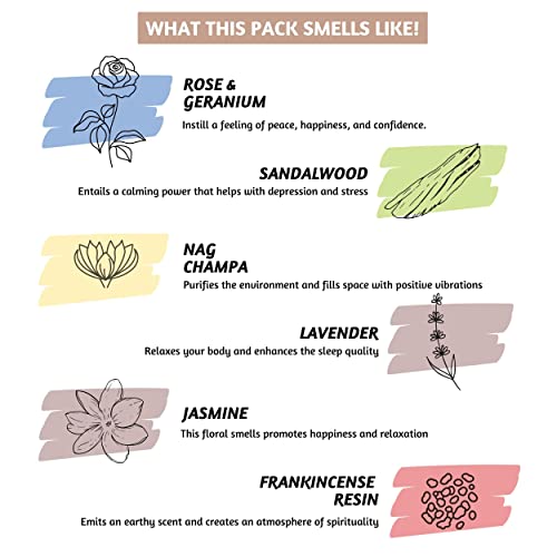 Folkulture Incense Sticks Gift Set - Pack Of 12 Insenses (240 Sticks) - Rose & Geranium, Jasmine, Lavender, Nag Champa, Sandalwood, Patchoulli, Frankinsence, Natural And Non Toxic Inscent (Good Vibes) #TOP4