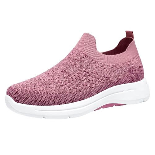 Zapatos de moda y deporte para mujer zapatos de tenis verano de gran tamaño malla ligera zapatillas de deporte al aire libre sin deslizamiento zapatillas de tacón de cuña ortopédicas plataforma, rosa