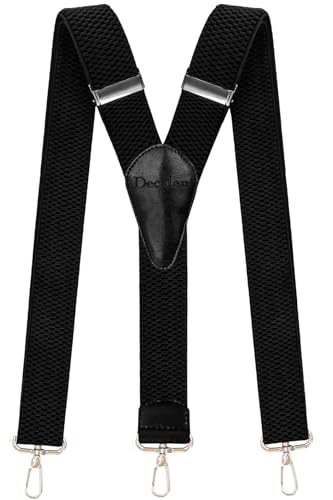 Decalen Men's Suspenders with Extra Strong Triangular Anti-Slip Buckle, Y-Shape, Long, One Size Fits All (Black)