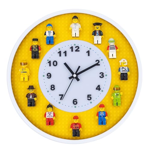 Yanscian Wall Clock with Minifigures Silent Non-Ticking Display Case Frame Building Block DIY Wall Decor for Kids Room Bedrooms (24 Minifigures Included)