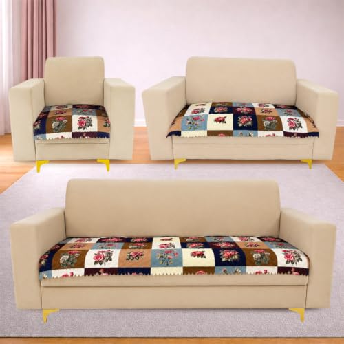 Image of Homerz Premium Printed Quilted Velvet Sofa Slip Cover Protector with Tassels, Sofa Mat, Exact Size, Antislip Cover (Milan, 6 (3+2+1) Seater, Half)