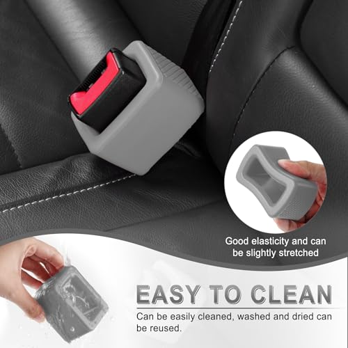 Image of Amiss 2PCS Seat Belt Buckle Holder, Universal Silicone Rear Seat Belt Booster & Fixer for Easy Access, Keeping Receptacle Upright, Car Interior Accessories-Fits Most Cars (Gray)