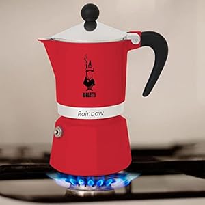 Bialetti - Rainbow: Stovetop Espresso Maker, Moka Pot 3 Cups (4.3 Oz - 130 Ml), Aluminium, Red Bialetti Rainbow Stovetop Espresso Maker Moka Pot 3 Cups 43 Oz 130 Ml Aluminium Red