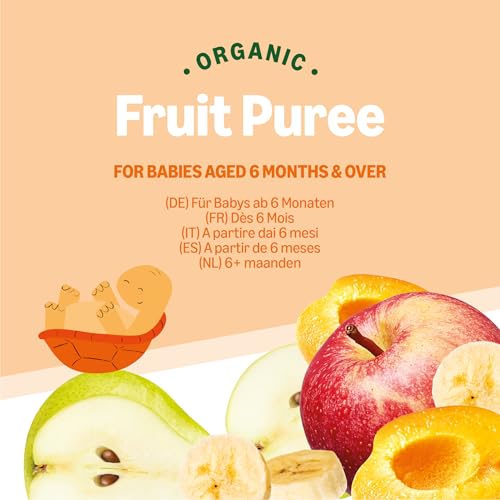 Amazon-Marke: Mama Bear Bio Gemüsemischung (Apfel, Birne, Banane und Aprikose), vegetarisch, 90g (6er-Pack)