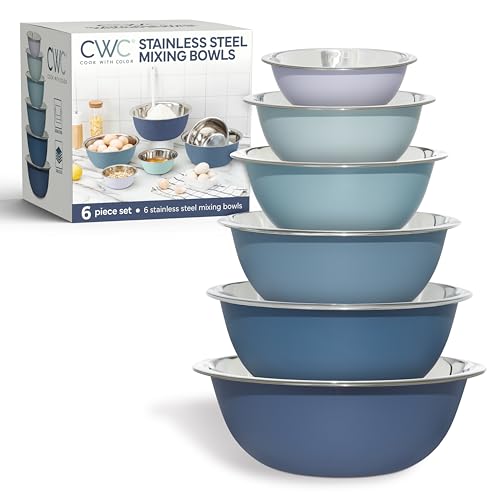 COOK WITH COLOR Stainless Steel Mixing Bowls Set - Nesting Bowls, 6 Pieces, Blue