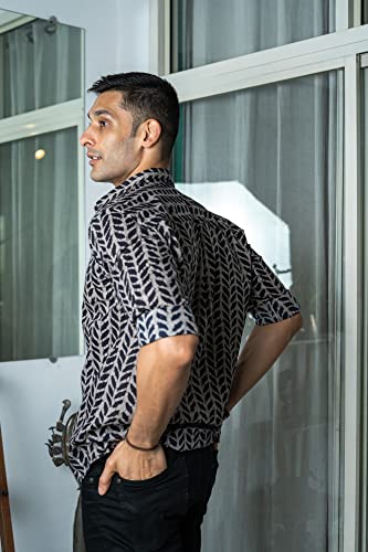 Image of SHASAK Men's Printed Shirt 100% Pure Cotton Full Sleeves with Cuffs in Brown Color with Black Petals Tribal Print (S,M,L,XL,XXL,3XL,4XL,5XL,6XL,7XL,8XL,9XL,10XL)