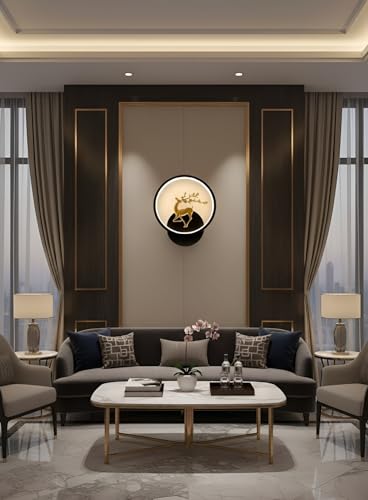 Image of Modern LED Wall Lamp-2 Round Deer Design | Metal Decorative Wall Light for Living Room, Bedroom, Home Decor | Energy-Efficient LED | 3 Color Modes- Warm White, Natural White & Cool White