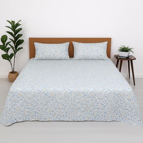 Image of Cottington Lane King Size Printed Bedsheet - Garden Bloom Design | 102x108 Inches | Microfiber with 2 Pillow Covers - Breathable, Wrinkle-Free & Skin-Friendly