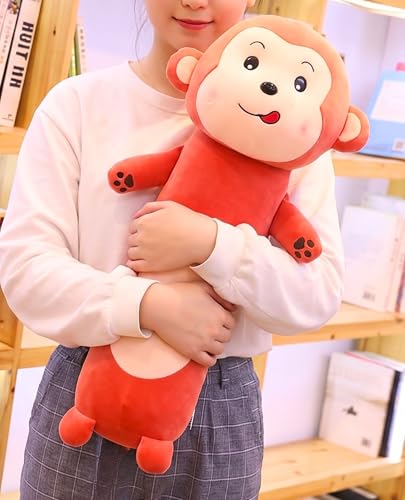 Image of Tickles Monkey Soft Stuffed Plush Animal Bolster Pillow Cushion for Sofa Boys & Girls Birthday Gift (Size: 50 cm Color: Orange)