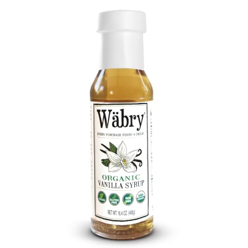 Image of Wabry Organic Vanilla Syrup - 16.4oz (468g), Natural Coffee Syrup, Perfect for Lattes, Matcha, Tea & Mocktails, Soda, Non-GMO, Dye-Free & Vegan Syrups - BPA-Free Plastic Bottle