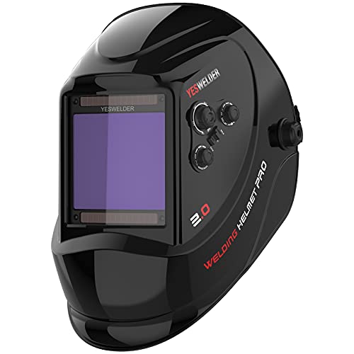 YESWELDER Solar Powered Auto Darkening Welding Helmet with 3.93x3.66 Viewing Screen and 4 Arc Sensors for TIG, MIG, and Grinding