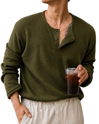 Image of AUSK Men's Textured Henley T-Shirt || Full Sleeve Ribbed Knit Button Neck T Shirt for Men || Regular Fit Casual Wear Tee || Smart Casual Tshirt for Mens