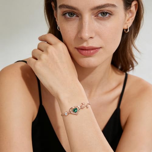 Image of 1CT Rose Heart Bracelet Moissanite Lab-Grown Sapphire Ruby Emerald&More 18K White Rose Gold Plated Anniversary Birthday Gift for Wife Girlfriend Mom Daughter Mothers Day Gift for Mom