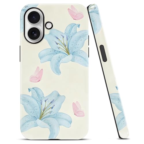 Coque iPhone 16 fleur de lys et papillon en polycarbonate rigide et TPU antichoc