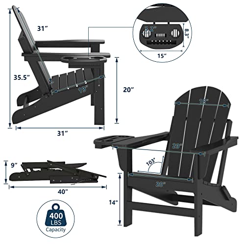 Navine Folding Adirondack Chair Set Of 2 With Cup Holder Weather Resistant Plastic Fire Pit Chairs, Patio Chairs, Lawn Chair, Ideal For Porches, Patios, Patios, Poolsides, Decks.(Black) #TOP6