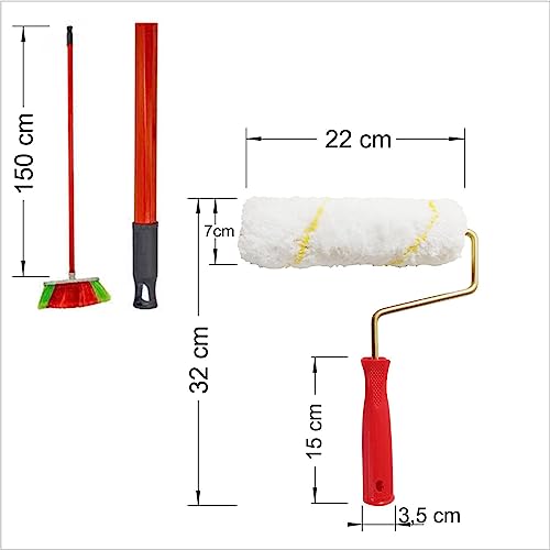 M3DECORİUM Uzun Hafif Demonte Saplı 150 cm Geniş 22 cm Tüylü Boya Badana Rulosu Merdanesi Fırçası Silindiri