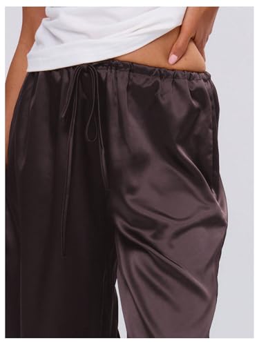 Image of MakeMeChic Women's Summer Satin Silk Pants Casual Flowy Pants Beach Vacation Wide Leg Pants