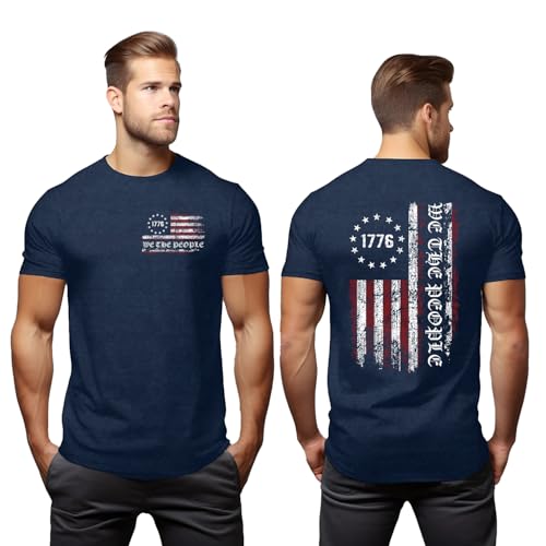 Mens American Flag Shirt 4th of July T-Shirt USA Flag 1776 Patriotic Tee Memorial Day Tops - Main Image