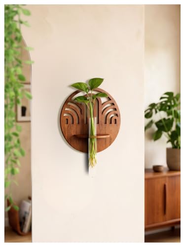 Image of Bombay Greens Wall Hanging Planter with Wooden Holder & Rope | Test Tube Hanging Planter | Wooden Stand for Home Decor, Living Room, Balcony & Office Decoration