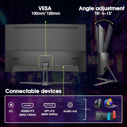 Amzfast 27 Inch 240Hz Gaming Monitor, QHD 2560x1440p, Curved VA Panel, 1500R, 1ms MPRT, Adaptive Sync, HDR, 120% sRGB, VESA 100x100mm, HDMI 2.0&DisplayPort 1.4, AMZG27C1Q Pro - Image 6