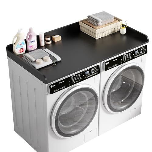 DTK Washer Dryer Countertop, Wood Topper with Edge Rails, Washer and Dryer Countertop with Anti-Slip Strips, 54