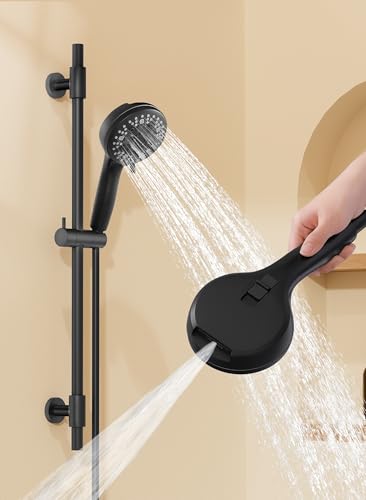 KES High Pressure 9 Functions Adjustable Handheld Shower Head with 30-Inch Shower Slide Bar & 59-Inch Hose, Built-in Power Wash to Clean Tub Tile & Pet, Wall Mount Matte Black 18/8 Stainless Steel