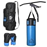 HOMCOM Conjunto de Saco de Boxeo Profesional y Soporte con Barra de Dominadas para Pared para Entrenamiento en Hogar Oficina Gimnasio Ø25x102 cm 93x47x51 cm Azul y Negro