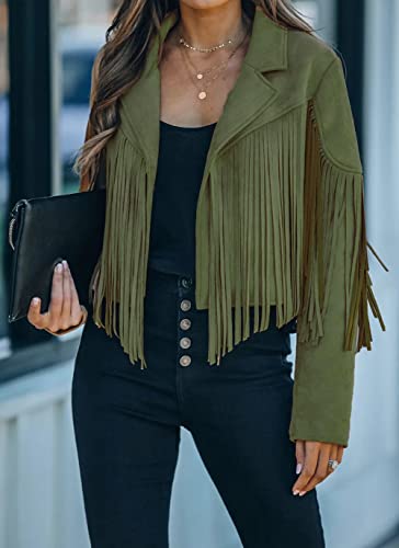 loveimgs Women Faux Suede Fringe Jacket Western Tassel Cropped Jacket Biker Motorcycle Leather Jacket3