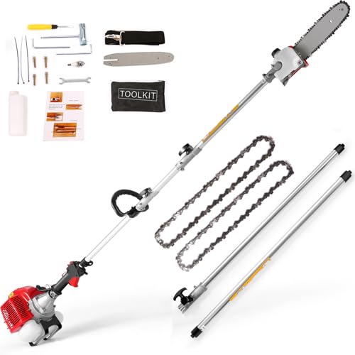 COOCHEER 58CC Gas Pole Saw, 11.5" Bar, Extendable to 16 ft