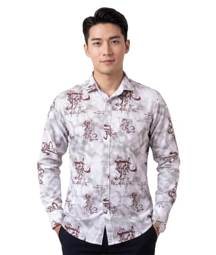 Image of UNM Men's Casual Shirt, Calligraphy Print.