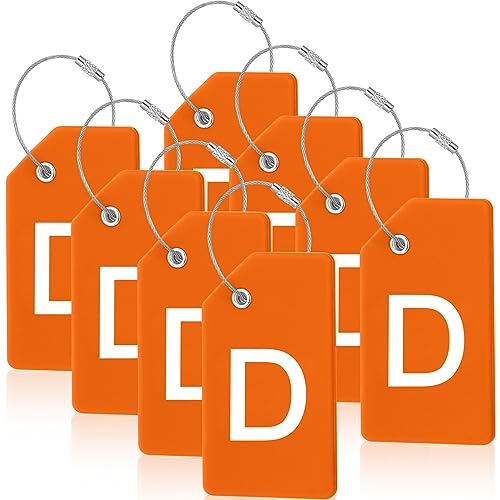 Sweetude 8 Pcs Luggage Tags Silicone Steel Loop, Letter D, Orange